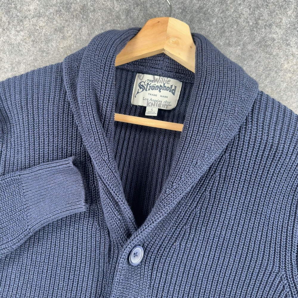 The Stronghold Sweater Mens Small Blue Shawl Collar Button Cardigan Knit Chunky‎
